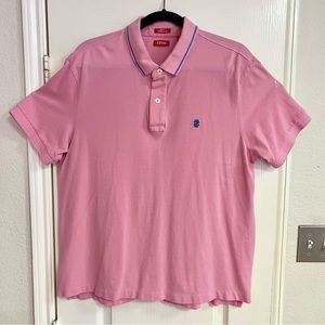 Izod Mens Pink Polo with blue accent trim, Sz XL